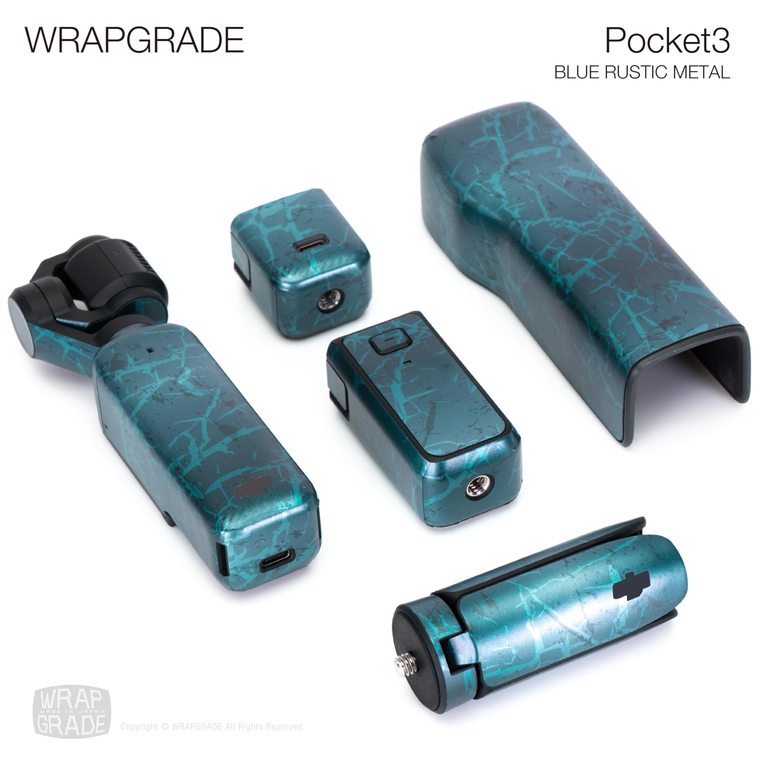 WRAPGRADE Skin Stickers Compatible with DJI Osmo Pocket 3 Decal (Blue Rustic Metal)
