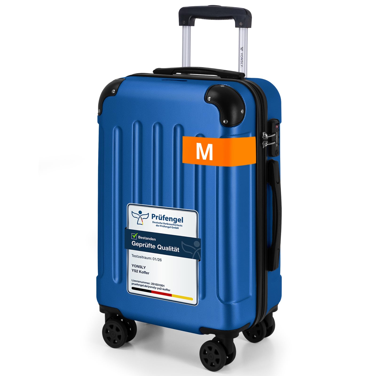 YONSLY Gepäck Reisekoffer, Trolley Rollkoffer Handgepäck, Hartschalenreisekoffer mit 360° Lenkrollen, Zahlenschloss, Mehrstufiger Teleskopgriff