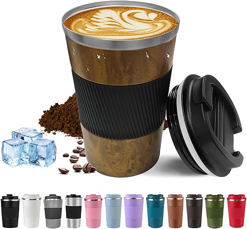 Miniatura 23 de Taza de café de viaje de acero inoxidable con aislamiento al vacío, taza de café reutilizable a prueba de fugas con tapa, mantiene las bebidas