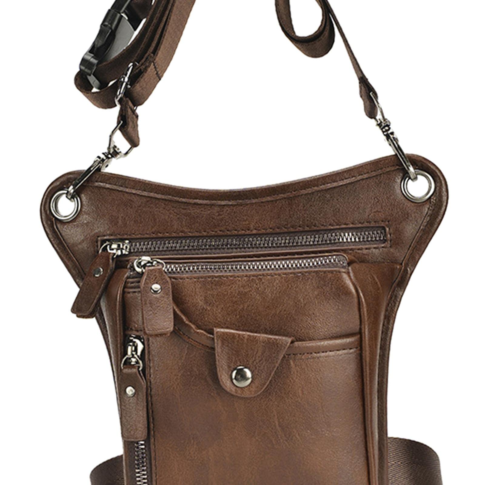 Riñonera Hombre Bolso Pierna Bolsillo Muslo Cintura Bolsa de Hombro Piel PU Compartimentos Ajustable Cremallera Adecuado para Viaje Deportes Motocicle