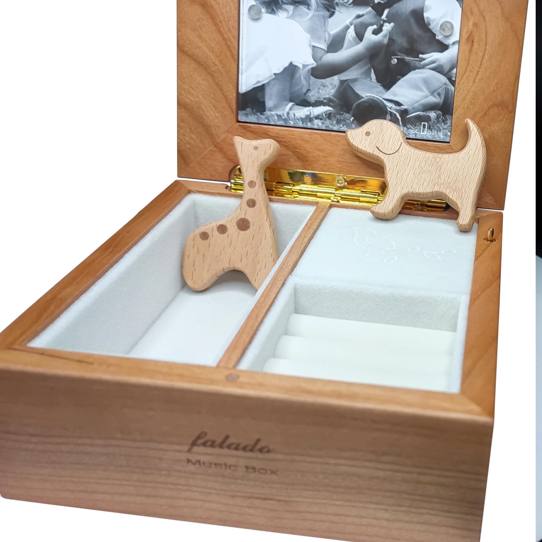 falado Natural Solid Wood Wind-up Music Box Photo Frame Jewelry Musical Box, Tune of You are My Sunshine, Light Brown - Image 3