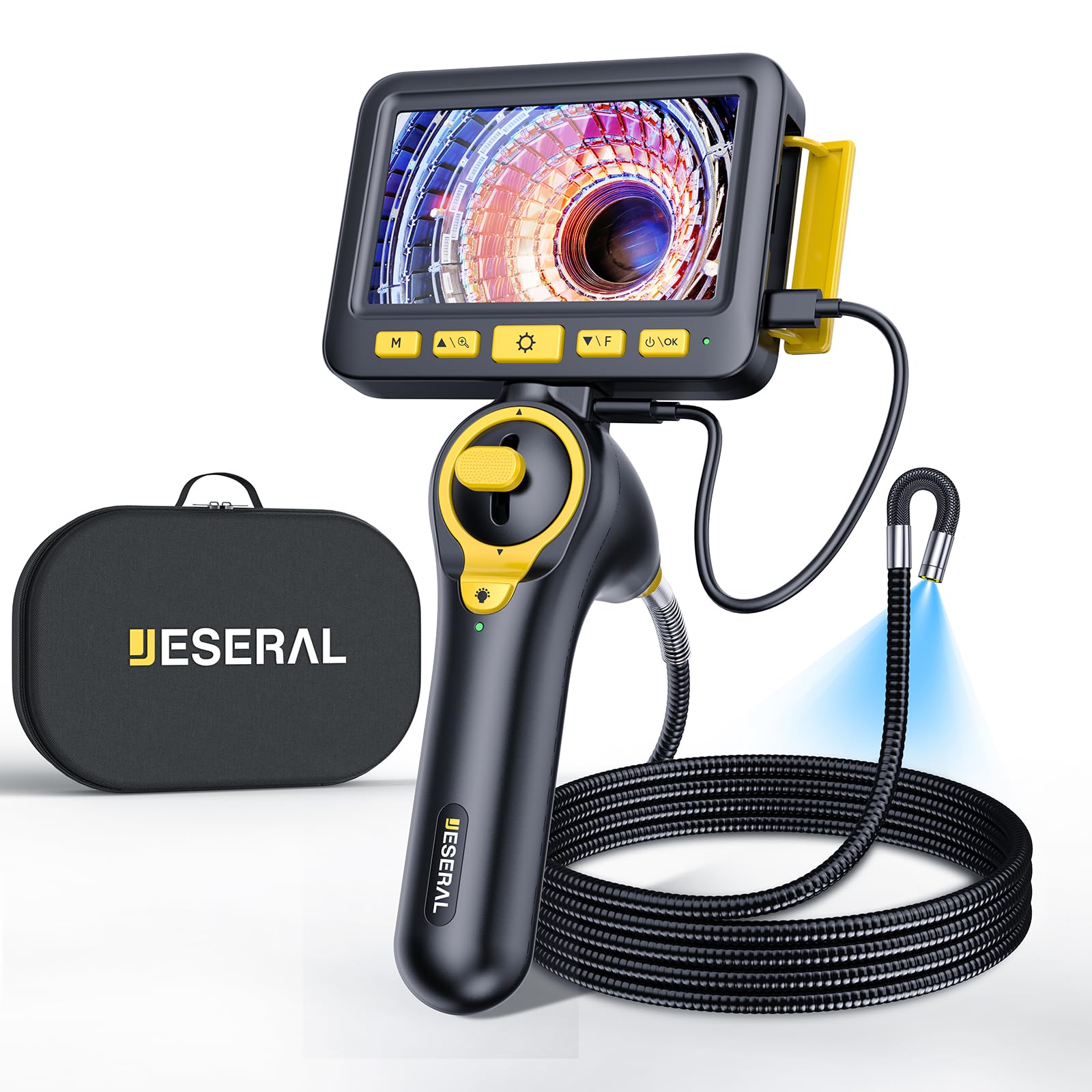 Caméra endoscopique Jeseral 5" HD 1080p avec 6 lumières LED, objectif de 6,2 mm, sonde étanche IP67, zoom 3 x avec câble semi-rigide de 1 m