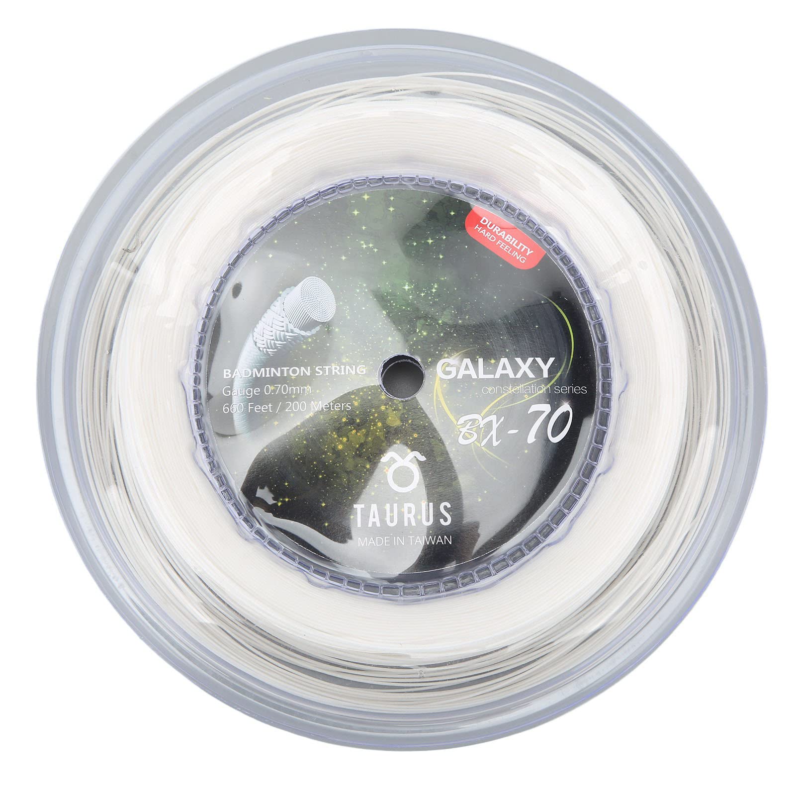 Keenso Cuerda de Raquetas de Bádminton POWERTI BX70, Cuerda de Raqueta de Bádminton de Nailon de Alta Elasticidad, Cuerda de Bádminton de 0,7mm, Carrete de 200m (Blanco)