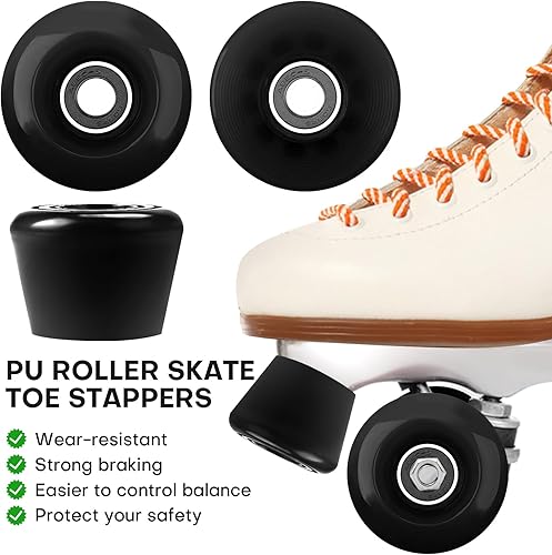 Miniatura 4 de Nezylaf Paquete de 8 ruedas de 32 x 58, 82 A con rodamiento instalado y 2 topes de punta para patinaje de doble fila, accesorios de repuesto