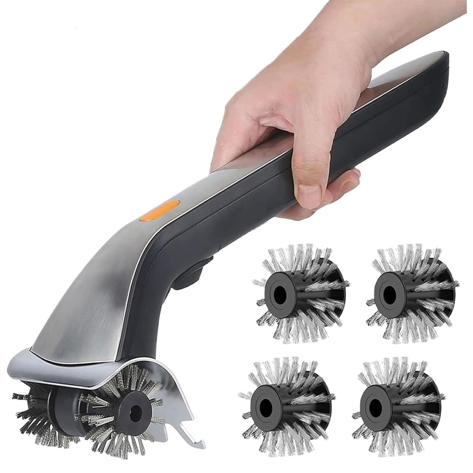 Cepillo de parrilla recargable inalámbrico, cerdas de acero inoxidable, cepillo eléctrico para barbacoa con tanque de agua de 500 ml y raspador, cabezales giratorios de 360° para parrilla de carbón y