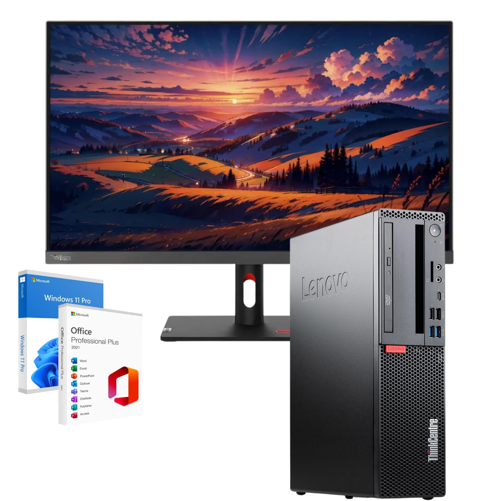Lenovo Estación de oficina completa PC Desktop Intel Core i5-8400, 16 GB RAM, 512 GB SSD, 27" ThinkVision c27-40 FullHD, Win 11, OFFICE 2021 Professional, 36 meses garantía