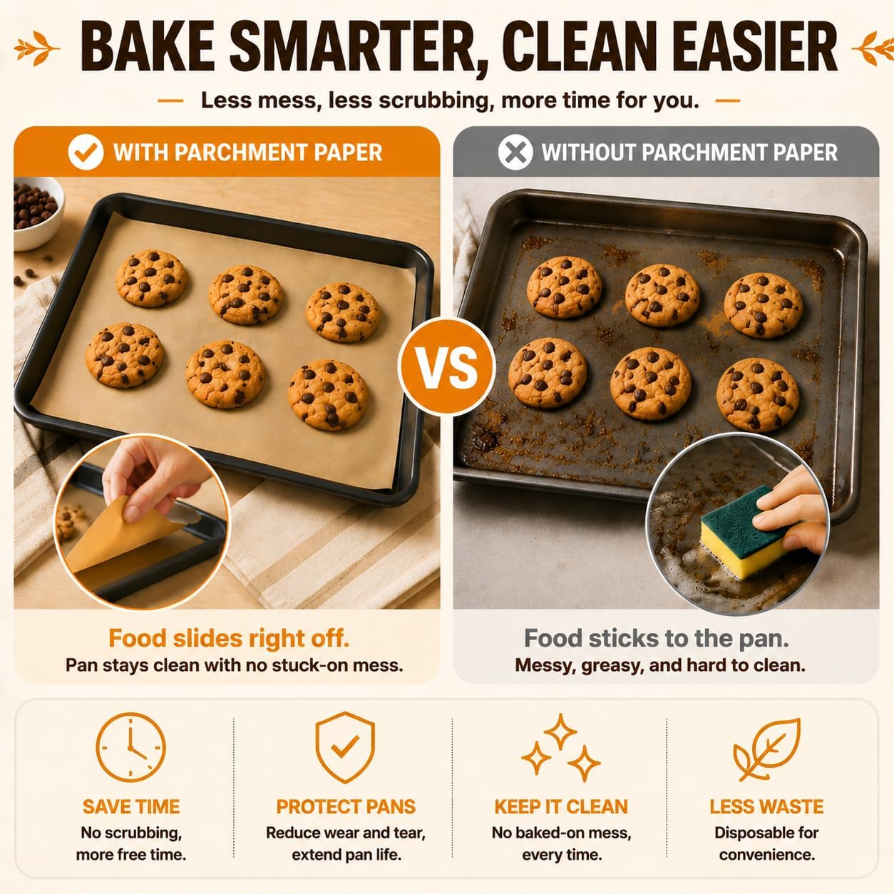 KORCCI 120-Count 9x13 Inch Parchment Paper Sheets, Precut Non-Stick Unbleached Baking Paper, Quarter Sheet Size for Toaster Oven, Air Fryer, Cookies, Cakes and Bread
