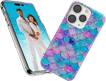 Cute Case for iPhone 14 Pro Case for Girl Women Men,ARSTVEC Glitter Pearly Luster Shell Sparkle Bling Soft TPU Flexible Slim Thin Girly Phone Cover for iPhone 14 Pro 6.1,Fun Pink Blue Mermaid Tail