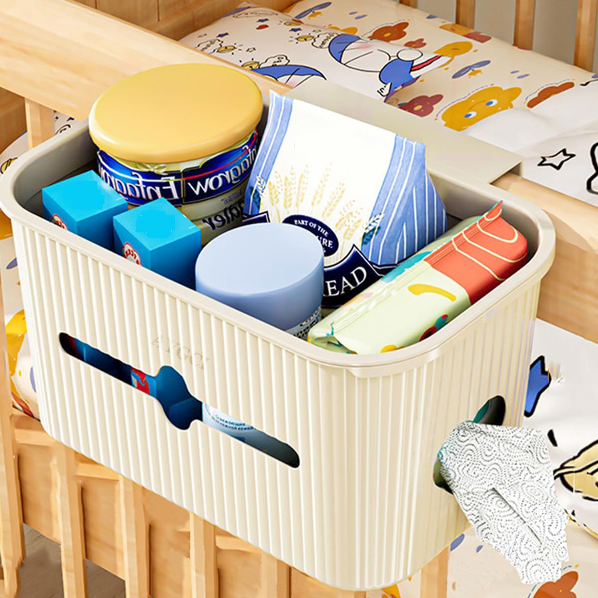 AYGCI Bedside Hanging Storage Basket, Table Bed Shelf Holder Plastic Hanging Organizer Caddy for Home Office School Dormitory Room Desktop Bunk
