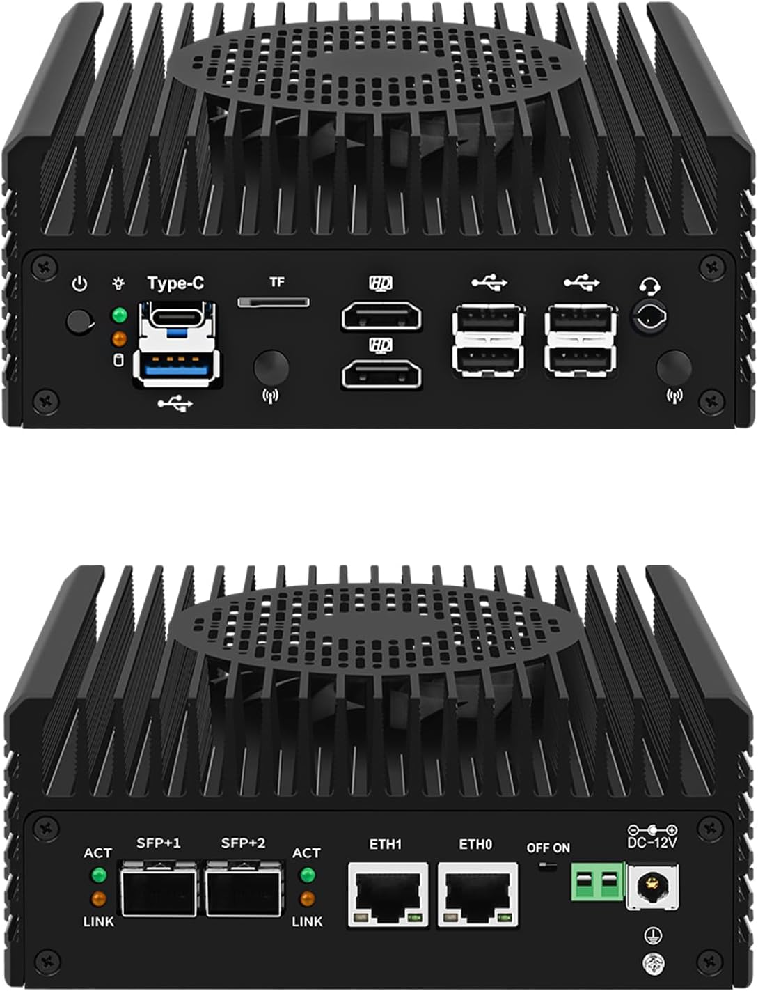 MOGINSOK Fanless Mini PC 10Gbe SFP+ Windows 11 Pro, Intel N100 (4C/4T) 8G DDR5 128G M.2 PCIE SSD, Mini Desktop Computer Firewall Appliance Support 4K Dual HDMI/USB3.2/WIFI6 for Home/Office/Business