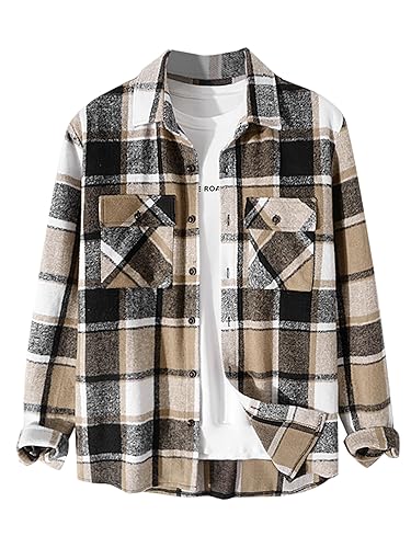 ZAFUL Mens Plaid Shirt,Long Sleeves,Classic Flannel Shirt Button Down Shirt