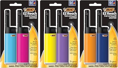 BIC EZ Reach Lighters, Short Lighter with Extended Wand, Assorted Colors, 6-Pack (Colors May Vary)