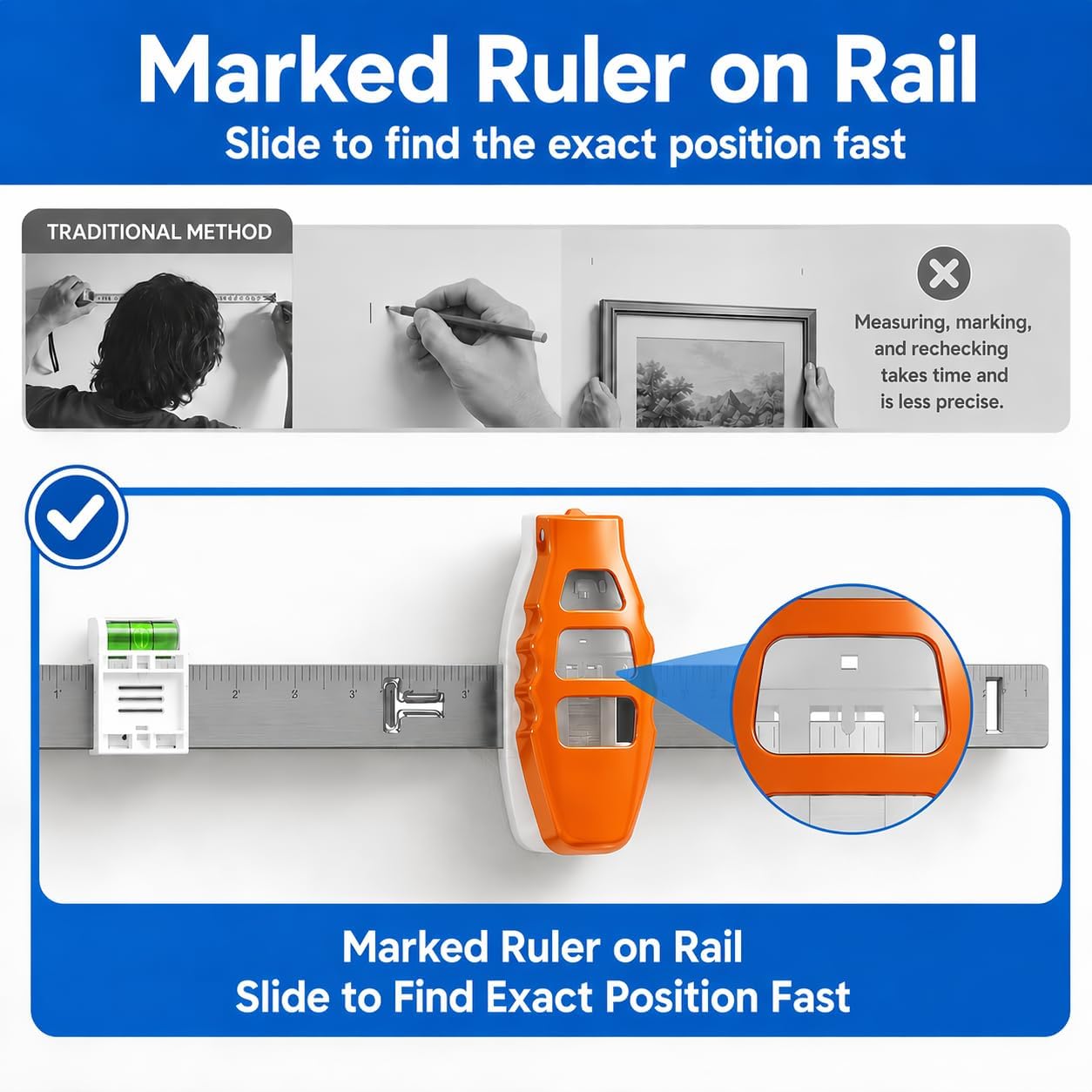 3-in-1 Picture Hanging Tool with Level,Nail-Position Guide
