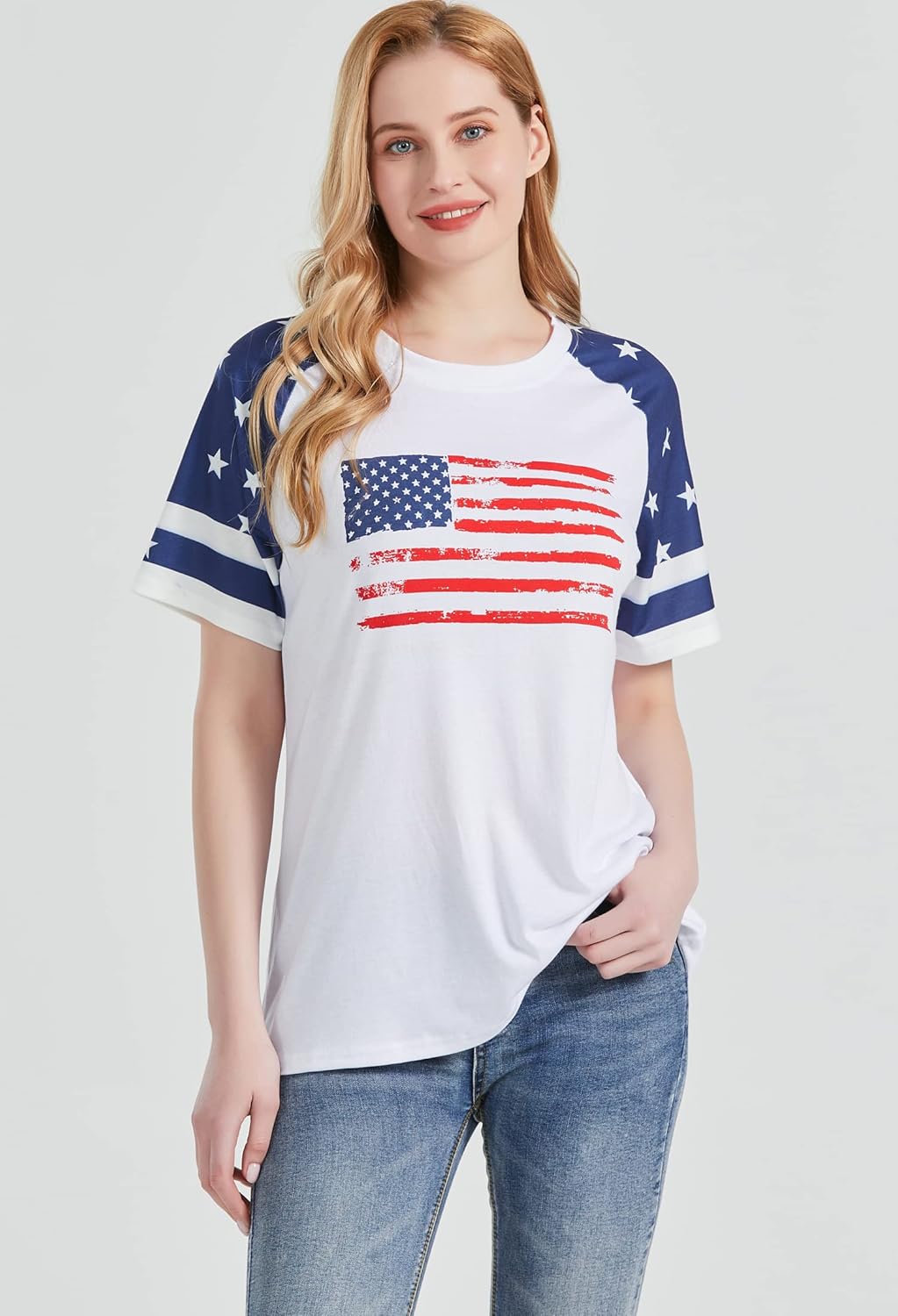 Patriotic Shirts for Women 4th of July T Shirts American Flag Graphic Tees Tops Raglan Short Sleeve Fourth of July Outfits - Image 2