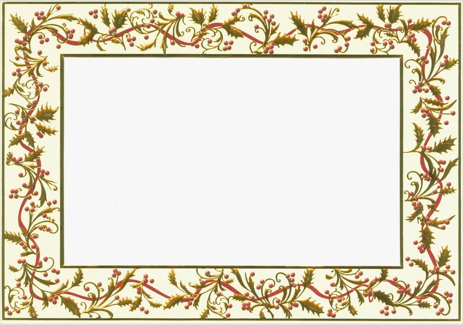 Designer Greetings Gold Foil Holly and Red Ribbon Border Box of 15 Photo Holder Christmas Cards
