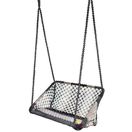 Swing Two Seater Comfortable for Two Persons Handmade Swing Chair Strong Metal Body with Silk Rope (Resham Rope) Color May Vary