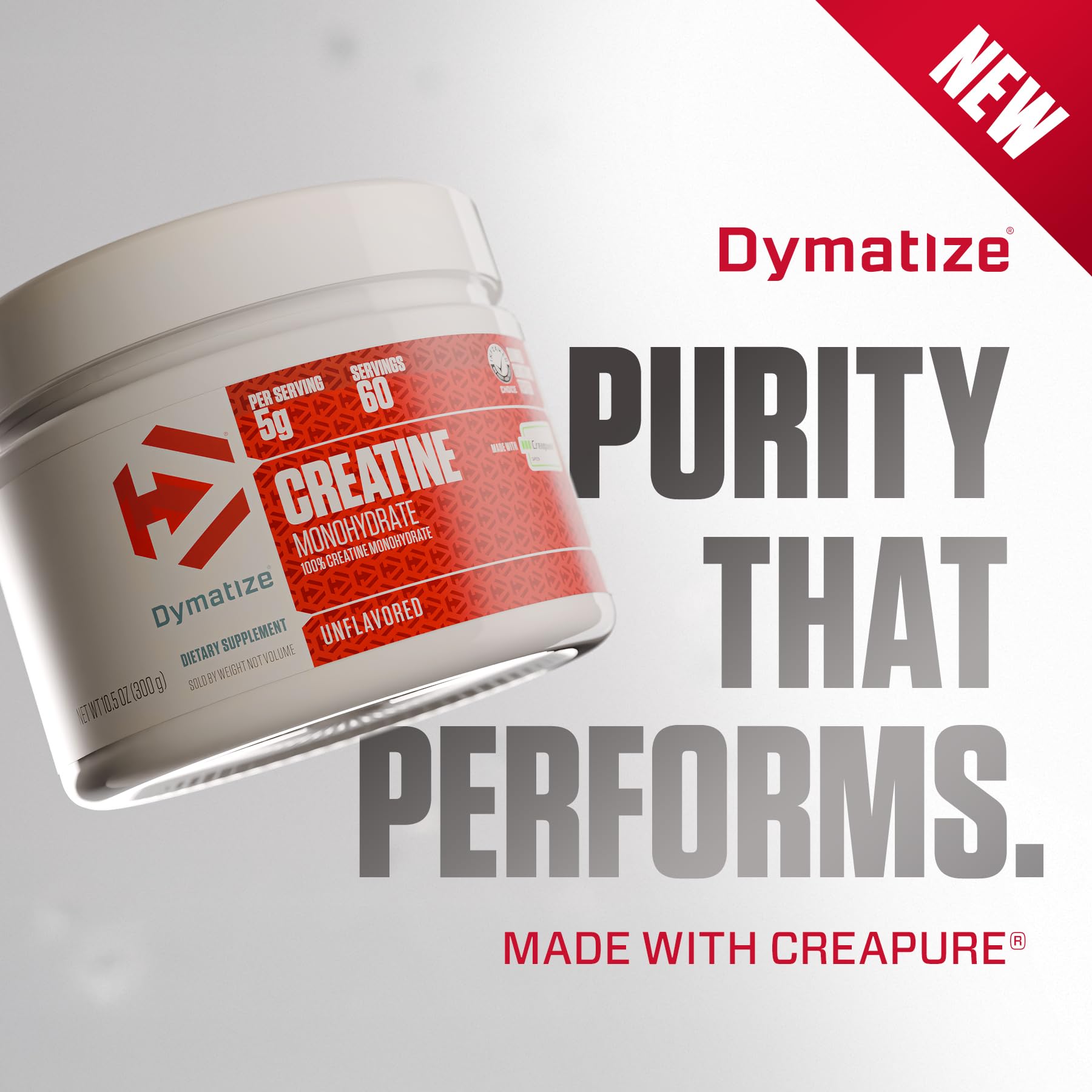 Dymatize Monohidrato de creatina con Creapure®, 100% en polvo, 0.18 oz por porción, 60 porciones (10.58 oz), creatina para mujeres y hombres, sin gluten