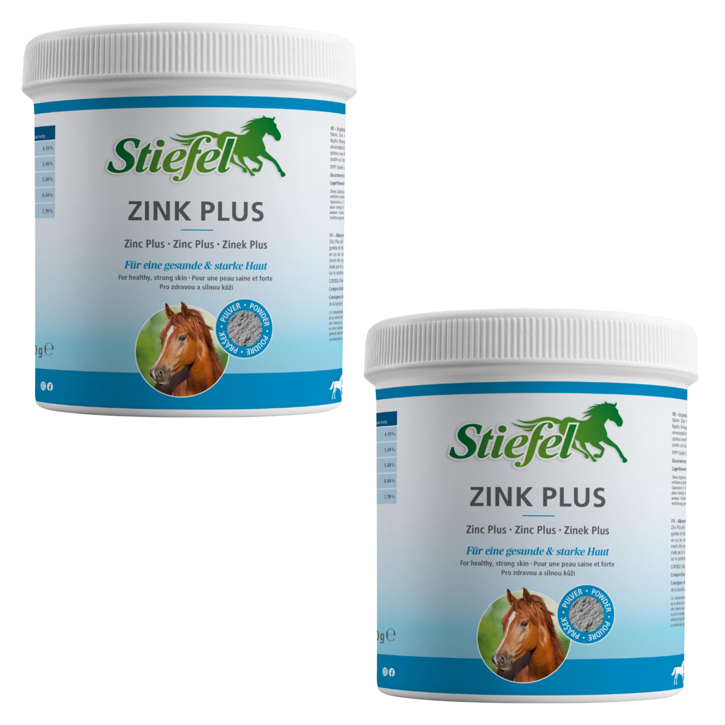 RL24 Stiefel - Zink Plus Pulver – 2 x 900 g Dose (2er Set) | Zink für Pferde für Haut, Fell, Huf & Immunsystem – Fellwechselhelfer mit Selen, Eisen, Kupfer & Mangan
