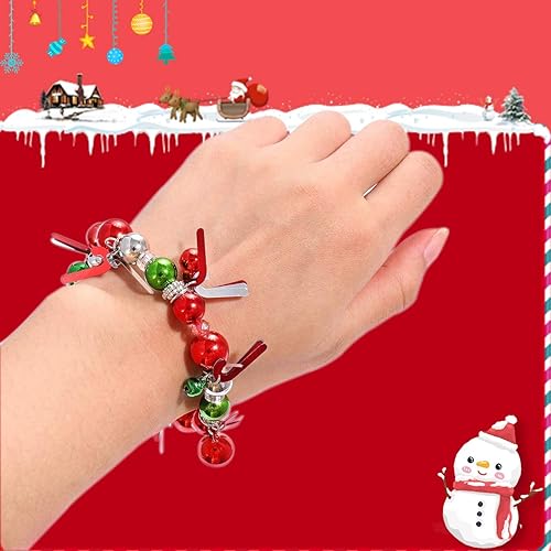 Miniatura 2 de 3pcs Christmas Jingle Bell Bracelets Xmas Multi Color Beaded Charm Stretch Bracelet Christmas Holiday Party Favors for Women Jewelry Gift