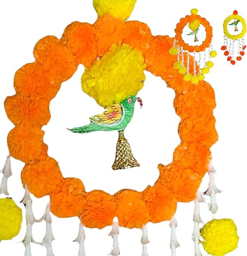 Miniatura 4 de LOVENSPIRE Decoración Jhoomar de caléndula de loro, decoración Mehndi, guirnalda de boda, decoraciones de flores, fondo Diwali, guirnaldas Puja,