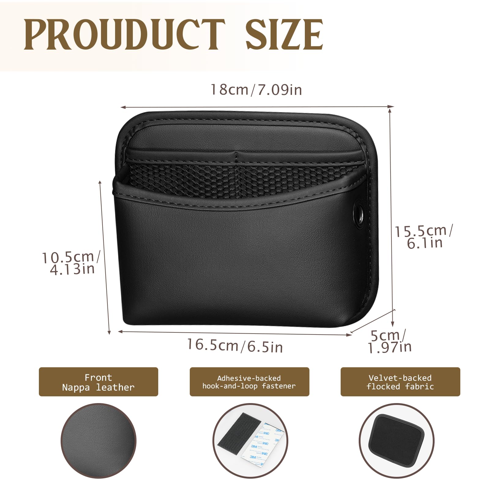 Organisateur de poche latérale de voiture,Mini-Organisateur en Cuir Organisateur Voiture Cuir PU, Pochette Latérale de Rangement pour Auto,pour Téléphone Clés Documents
