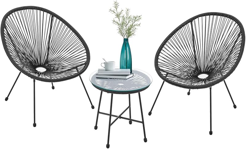 Juskys Ensemble de Meubles de Balcon Ostana en 3 Parties - Table et 2 fauteuils - Groupe de sièges élégant pour Balcon, terrasse et Jardin - Ensemble de Meubles de Jardin pour Balcon Noir