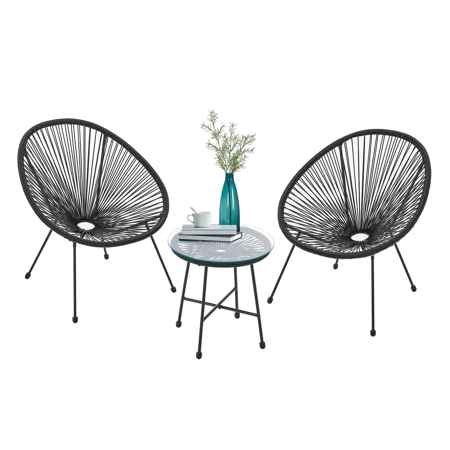 Juskys Ensemble de Meubles de Balcon Ostana en 3 Parties - Table et 2 fauteuils - Groupe de sièges élégant pour Balcon, terrasse et Jardin - Ensemble de Meubles de Jardin pour Balcon Noir