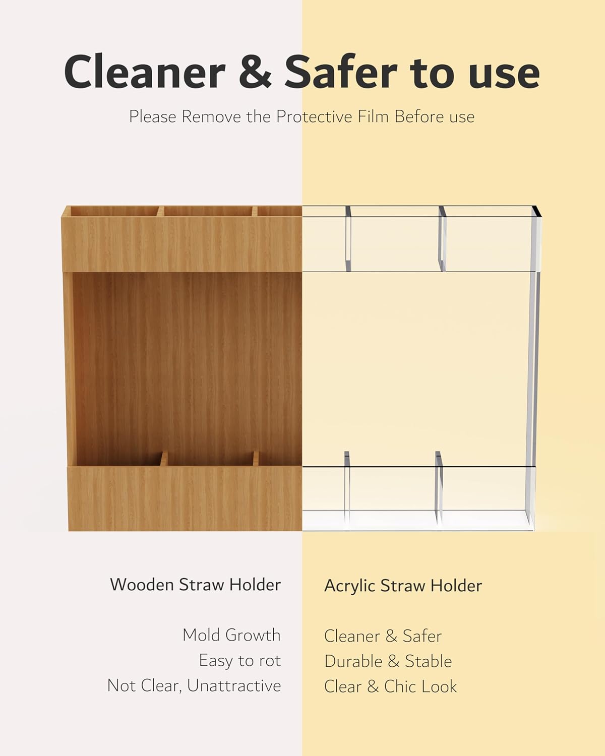 Upgraded 9.6'' Large Acrylic Straw Holder for Cabinet Door, Space-Saving Straw Organizer Storage Dispenser for Cabinet Doors or Countertops, Strong Adhesive Double-sided Tape Included - Image 8