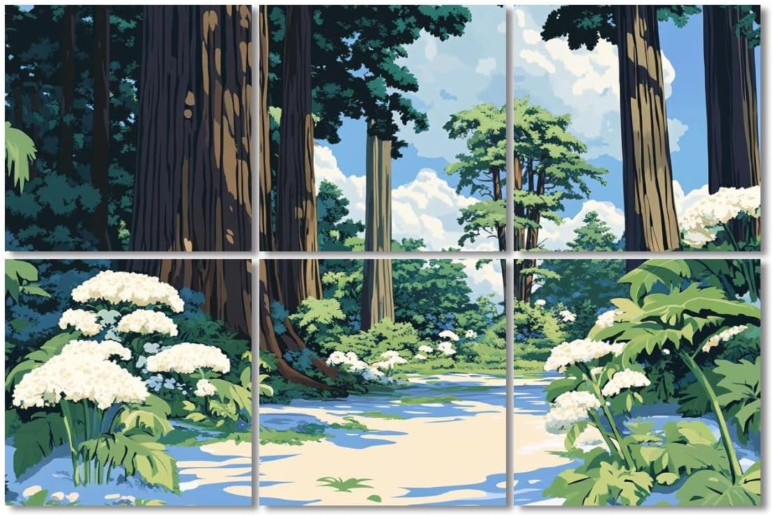 8 Pack Art Acoustic Panels Sound Absorbing 3D Space Forest Waterfall Islands Medieval Castles Waterfalls Decorative Soundproof Wall Panels Self Adhesive for Recording Studios Office 48"x32"