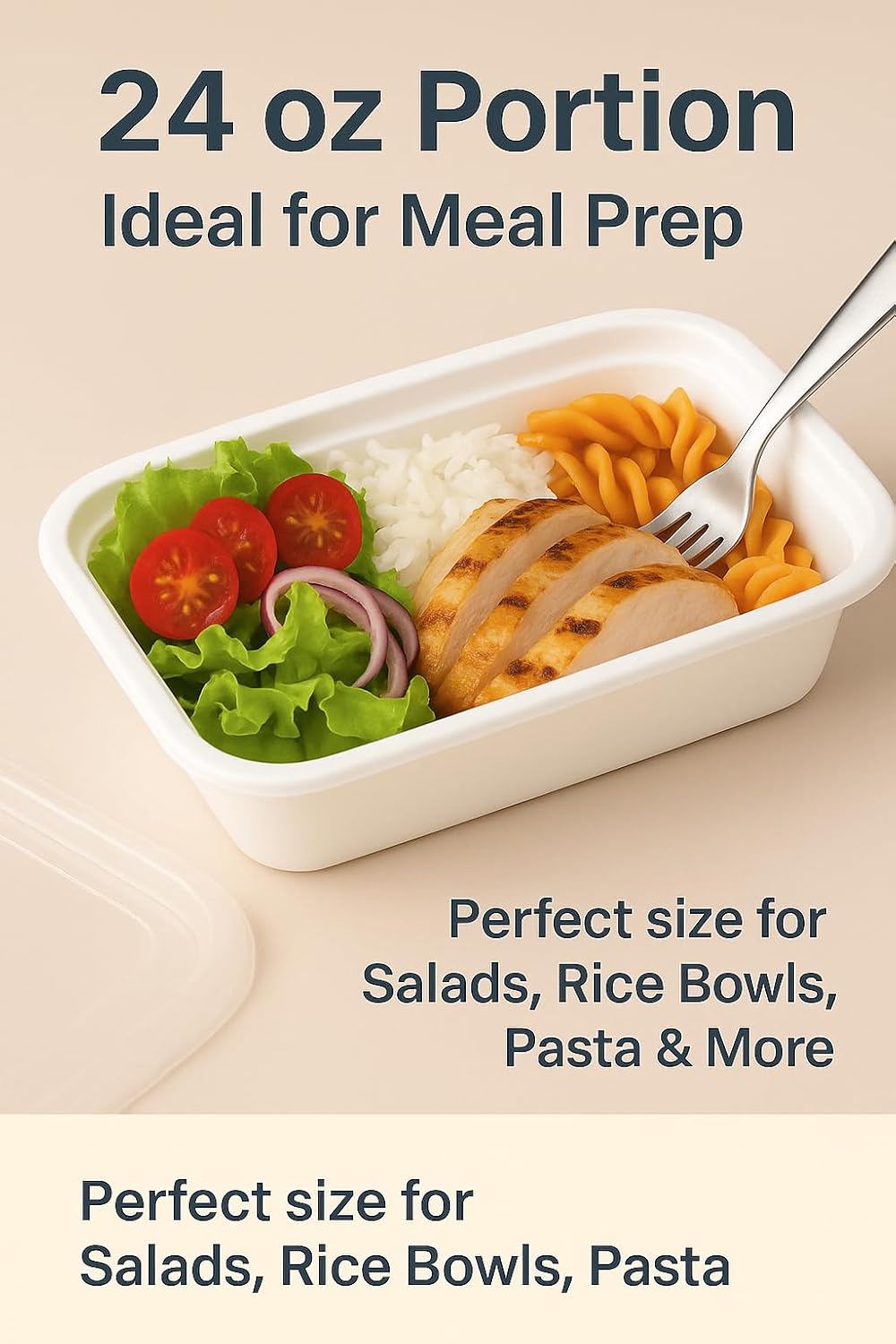 [50 Sets]Microwave Safe Meal Prep Food Container with Lid (838, White), Reusable, Leak Resistant Seal, BPA-Free, Freezer & Dishwasher Safe, 7.25”x5"x2"(LxWxH), 50 Packs, 24oz Base w/Clear Lid