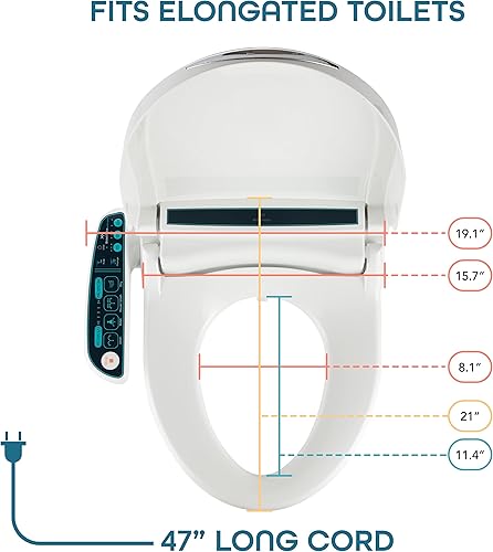 Miniatura 9 de BidetMate Asiento de inodoro eléctrico de bidé serie 2000 con agua calentada ilimitada, controles laterales, desodorizante, secadora de aire