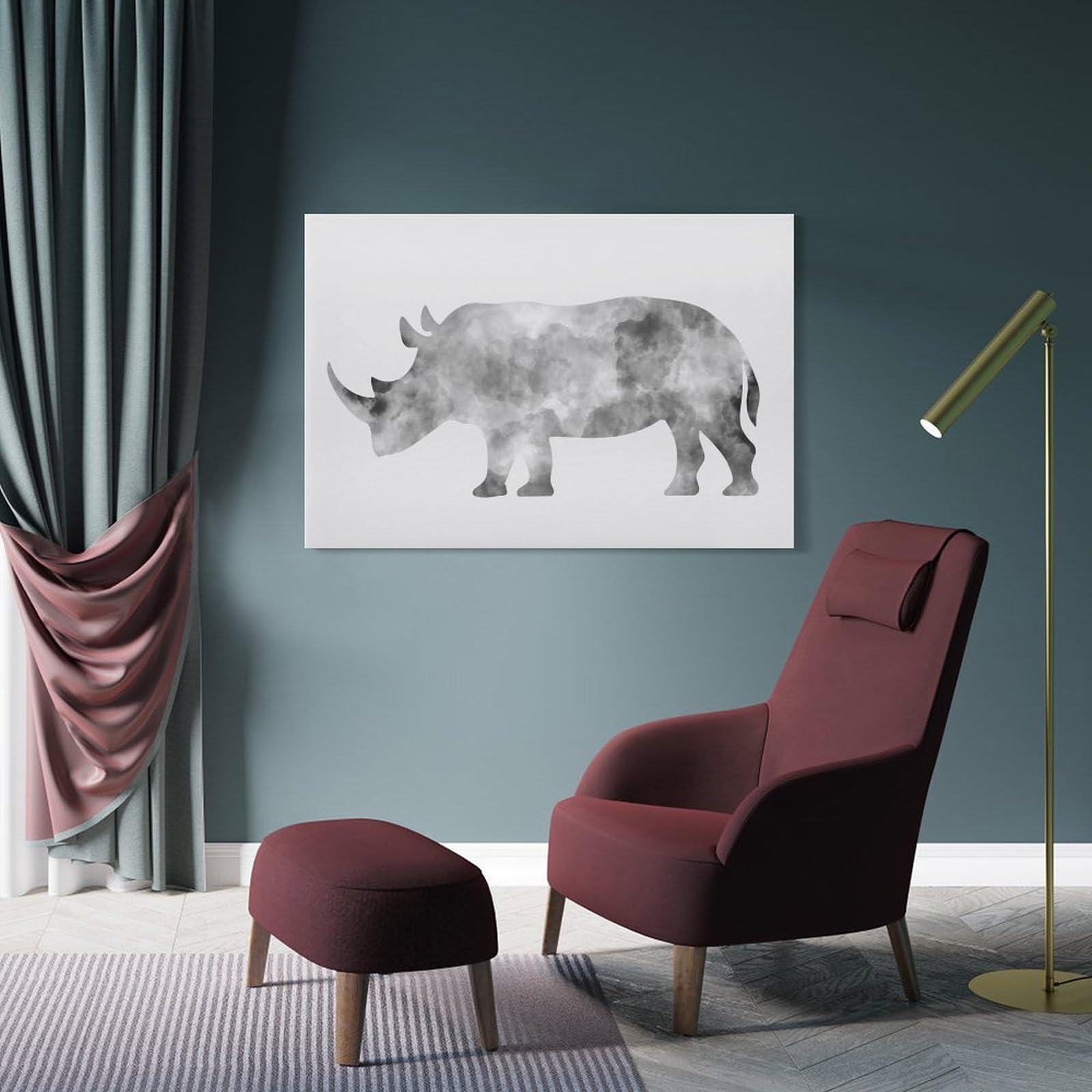 Junmoney The Rhinoceros Canvas Wall Art 24x36inch(60x90cm), for Study, Office Or Focused Interiors, Home Office Artwork with Decorative Appeal