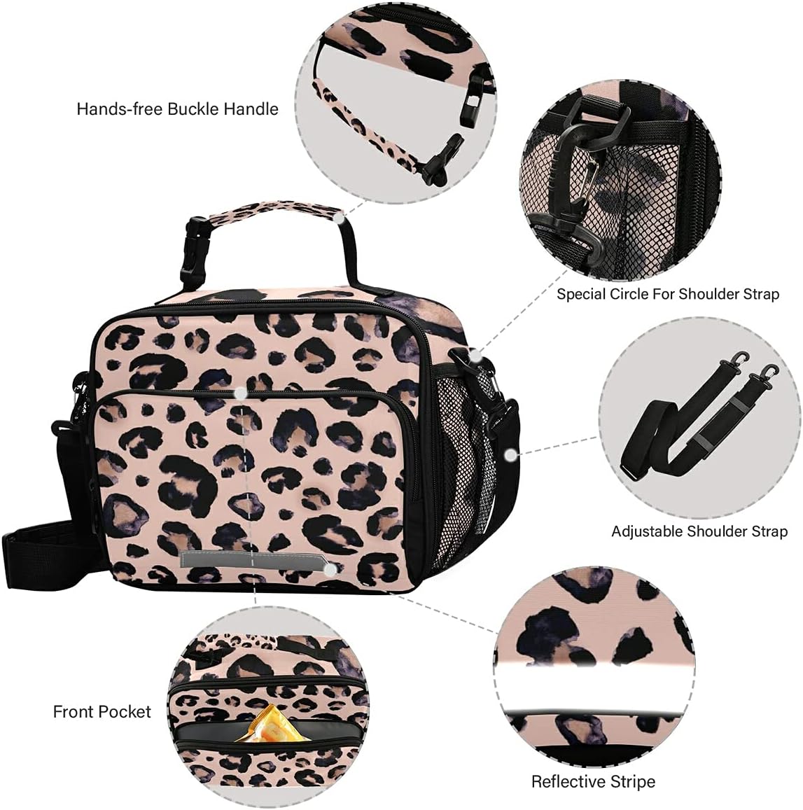 Lunch box Insulated Soft Lunch Bag Lunch Container Leopard Print Cheetah Pink for Office Work School Picnic Beach