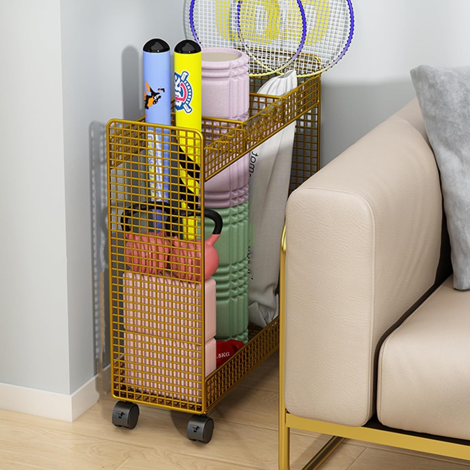 Chariot tapis de yoga gold étagère de rangement design pour fitness à domicile