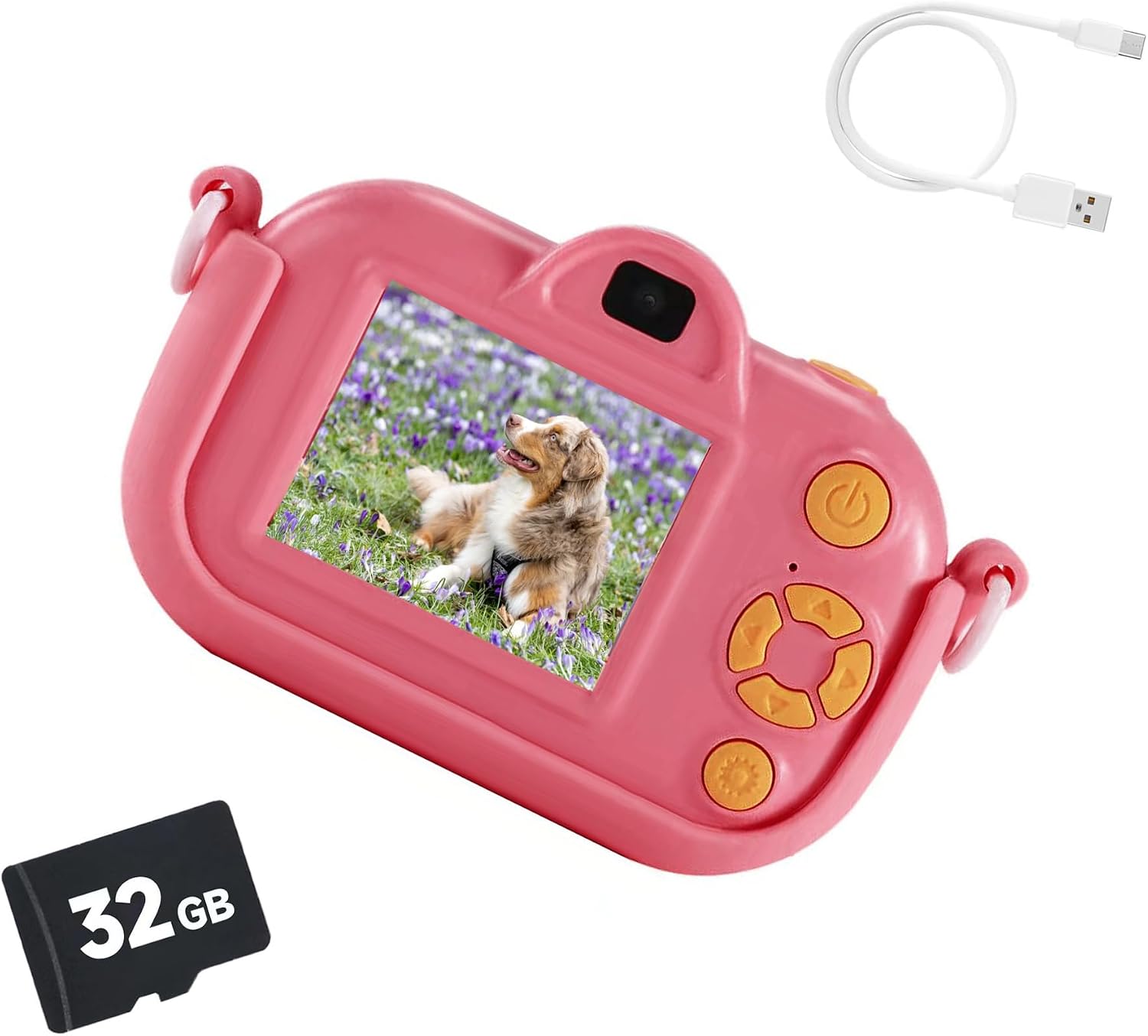 Kids Digital Camera for Kids, Christmas Birthday Gifts for Girls Age 3-8, HD Dual Lens Video Camera with 32GB SD Card, Silicone Case