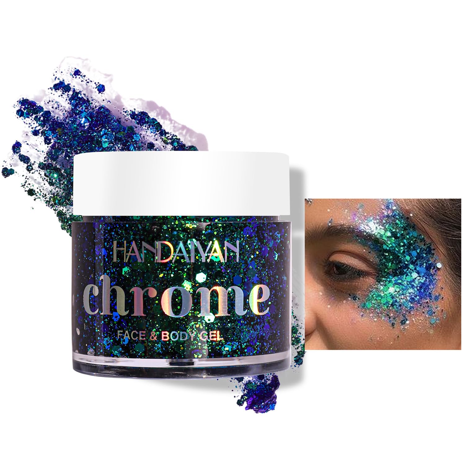 GL-Turelifes Chameleon Face Body Glitter, Mermaid Chunky Glitter Eyeshadow Color Changing Glitter Under Light for Eyes, Face,Hair, Lip & Body Festival Glitter Cosmetic 1.13oz (#06)