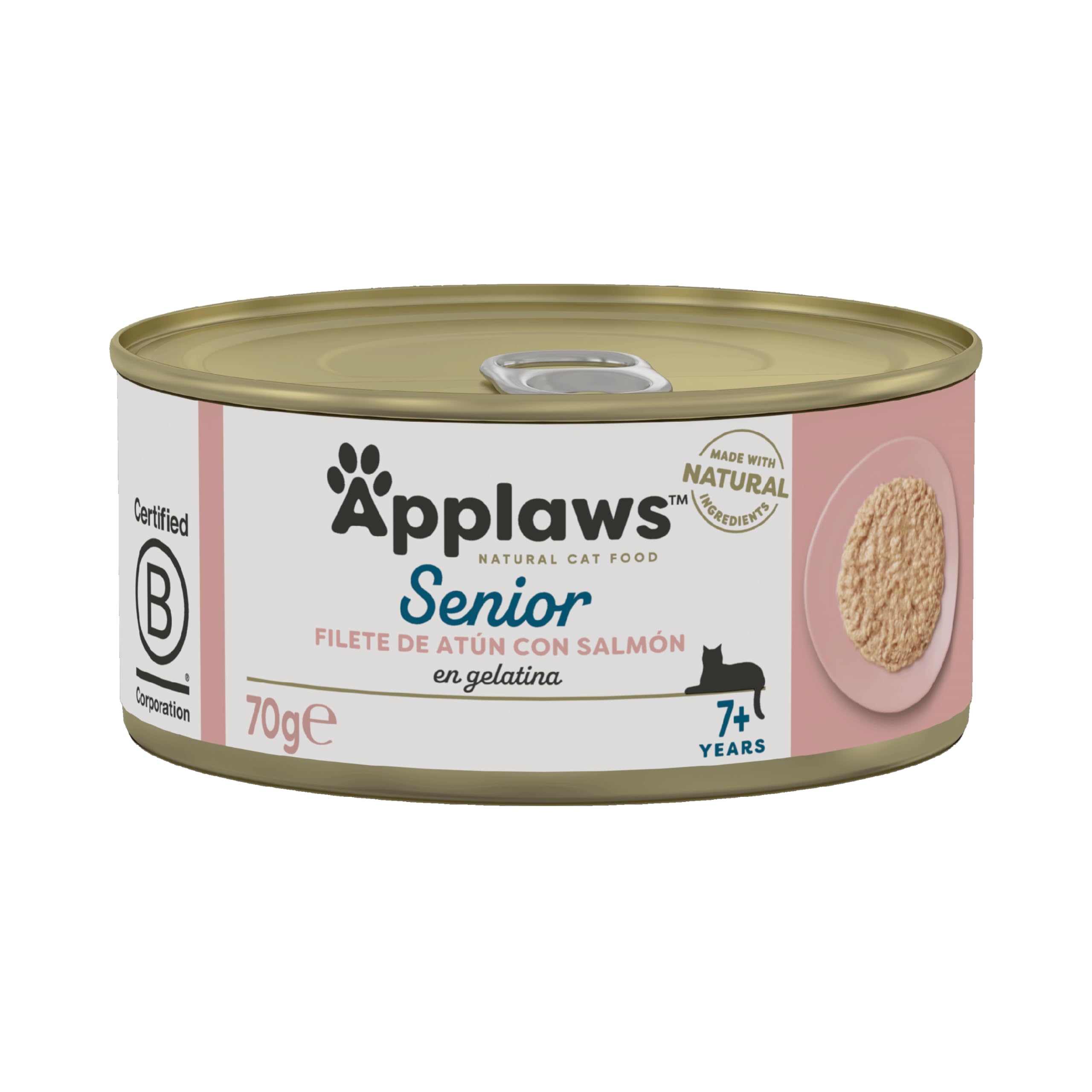 Applaws 1030NE-A Natural - alimento húmedo completo para gatos mayores, atún con salmón en caldo, lata de 70 g (paquete de 24)