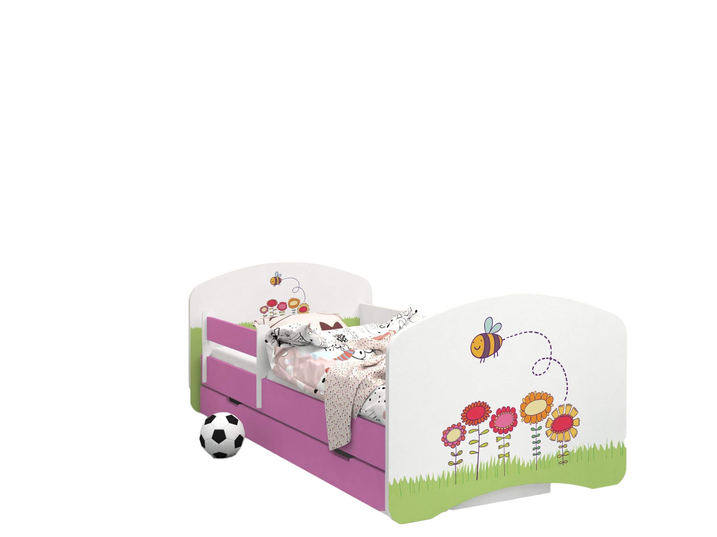 Happy Babies - Dwustronne łóżko dziecięce w kolorze różowym, nowoczesne wzornictwo z bezpiecznymi krawędziami i zabezpieczeniem przed upadkiem materac piankowy 7 cm (06. pszczoła, 190x90)