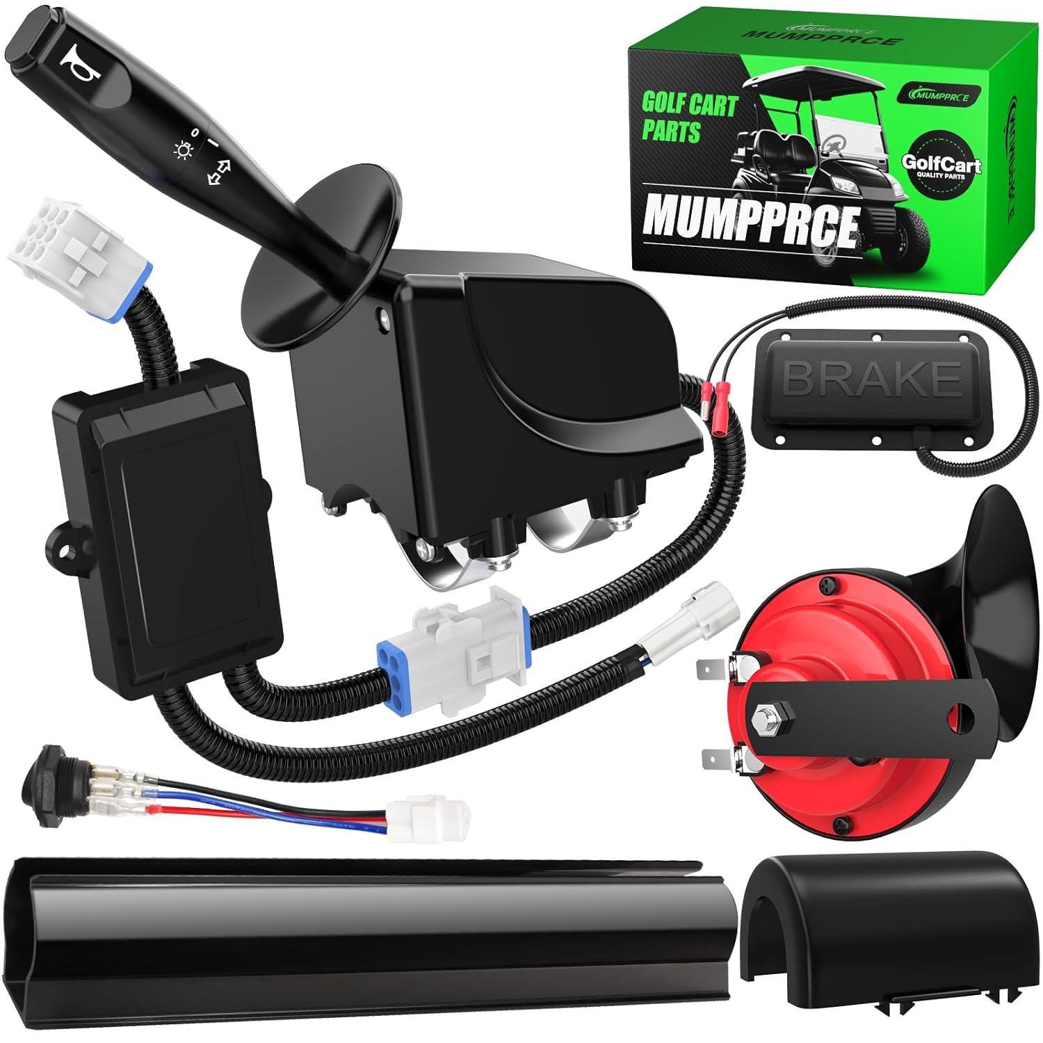 Upgraded Golf Cart Turn Signal Kit with Horn, Brake Switch Pad and 9-pin Plugs Wiring Harness, Universal 12V Street Legal Golf Cart Brake Light Switch Kits for EZGO Club Car Yamaha, Plug & Play