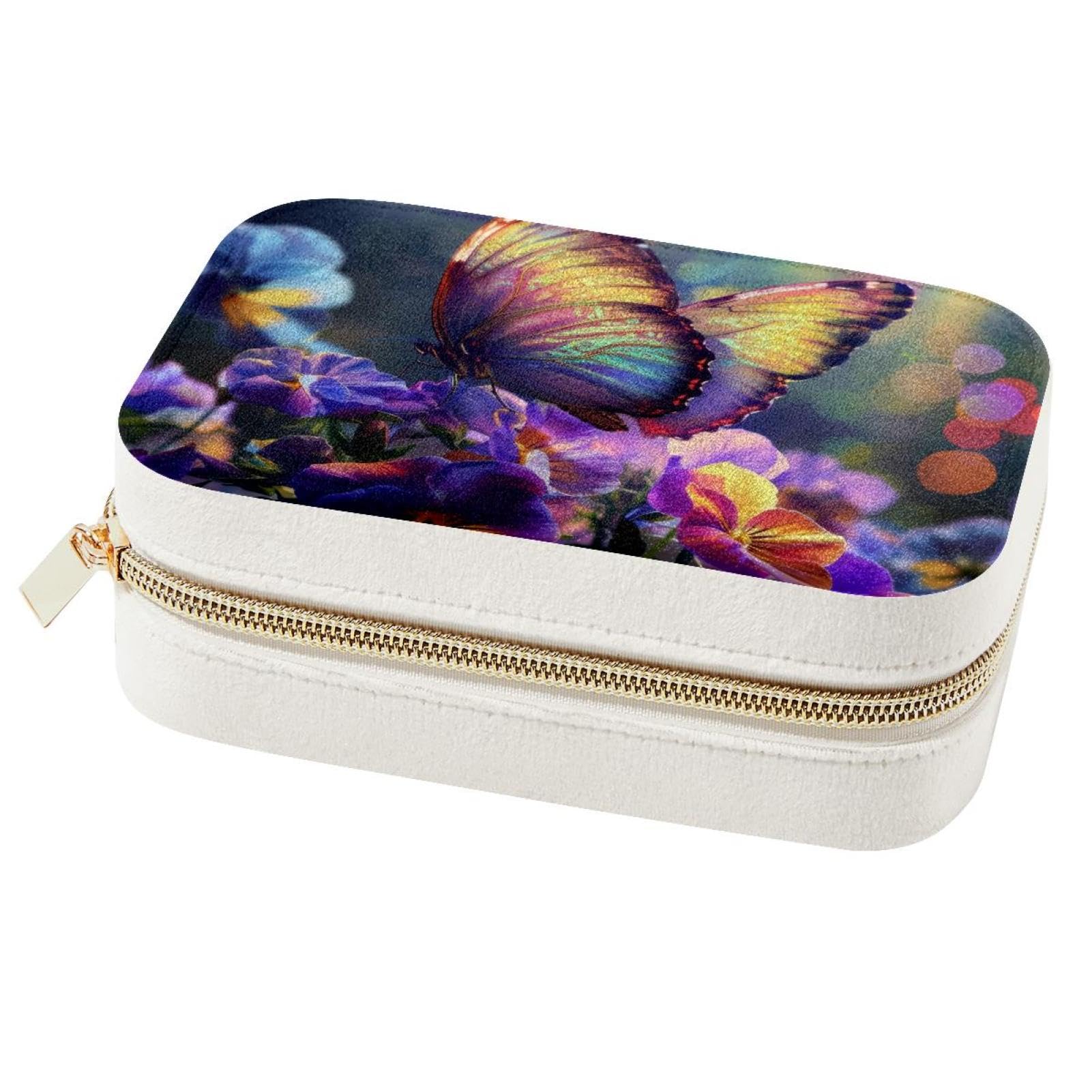 Boîte à bijoux en velours avec gravure fleurs pour bagues et colliers