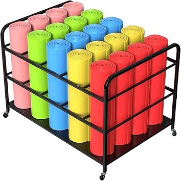 Large Yoga Mat Storage Rack with Wheels, Floor Stand Foam Roller Storage Holder Adjustable, Home Gym Workout Organizer Holder Hold 12/16/20 Exercise MatsBlack,Large