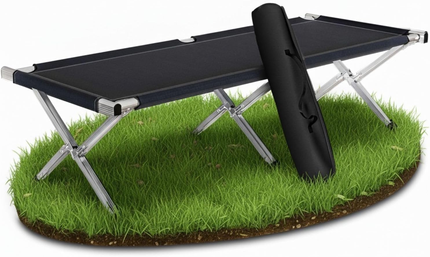 Kronenburg Feldbett XL, Campingbett 190 x 64 x 42 cm in Schwarz