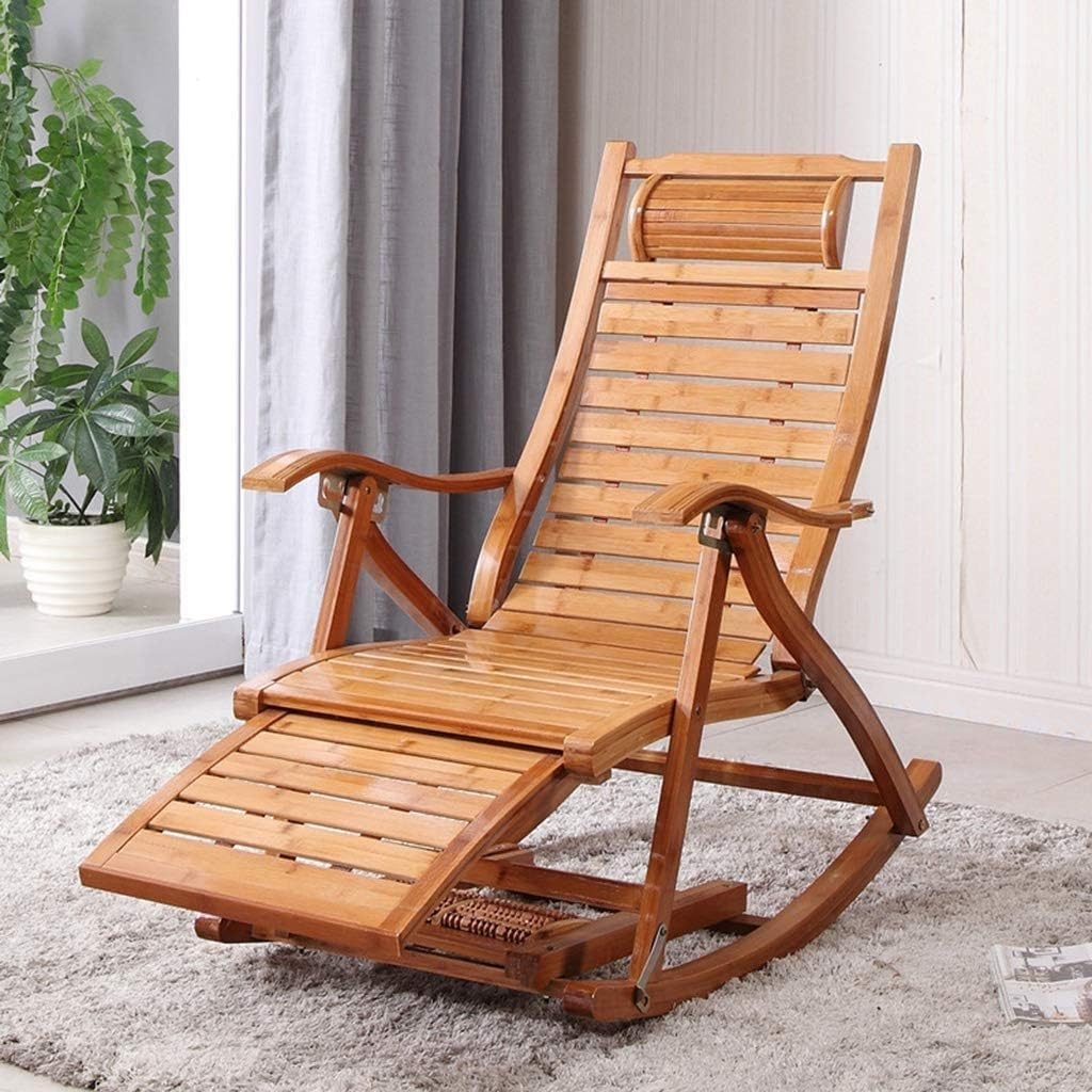 Bamboo Rocking Chair with Padded Seat for Camping Garden and Poolside Supports 250kg Folding Zero Gravity(#2)
