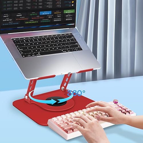 Miniatura 5 de Soporte giratorio rojo para laptop, rotación de 360, diseño ergonómico ajustable de metal, compatible con soporte de computadora portátil de 10 a