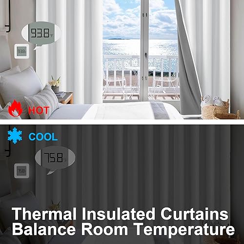 Miniatura 8 de DWCN Cortinas blancas 100% opacas de 72 pulgadas de largo para sala de estar, aislamiento térmico, bloqueo de luz, oscurecimiento de habitación