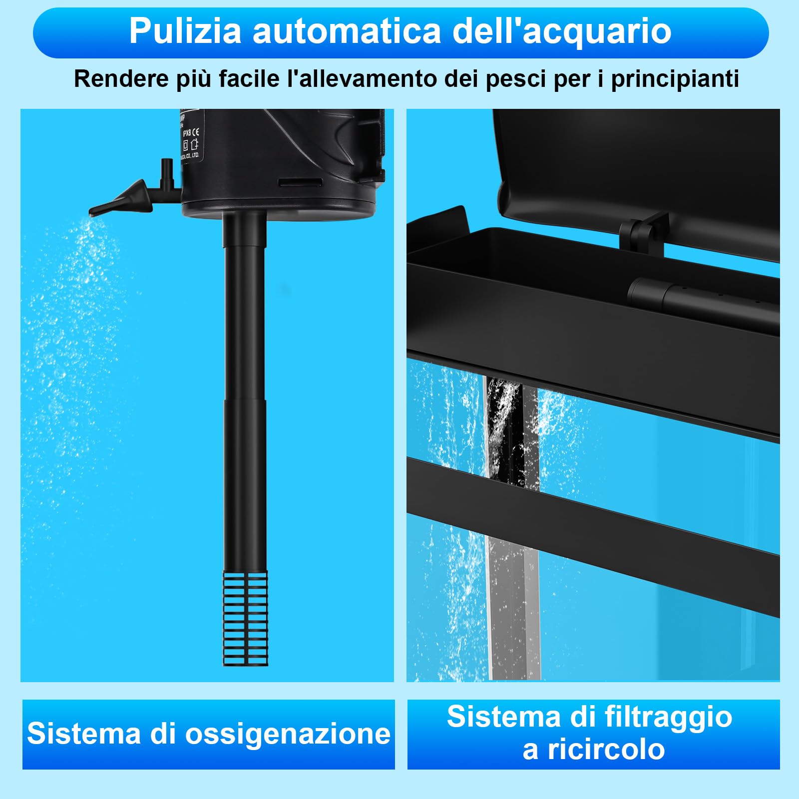 Acquario in Vetro Acquario Completo Acquarios Per Pesci Rossi,con Illuminazione a LED e Sistema di Filtraggio,15 Litri,Nero,Set Per Principianti