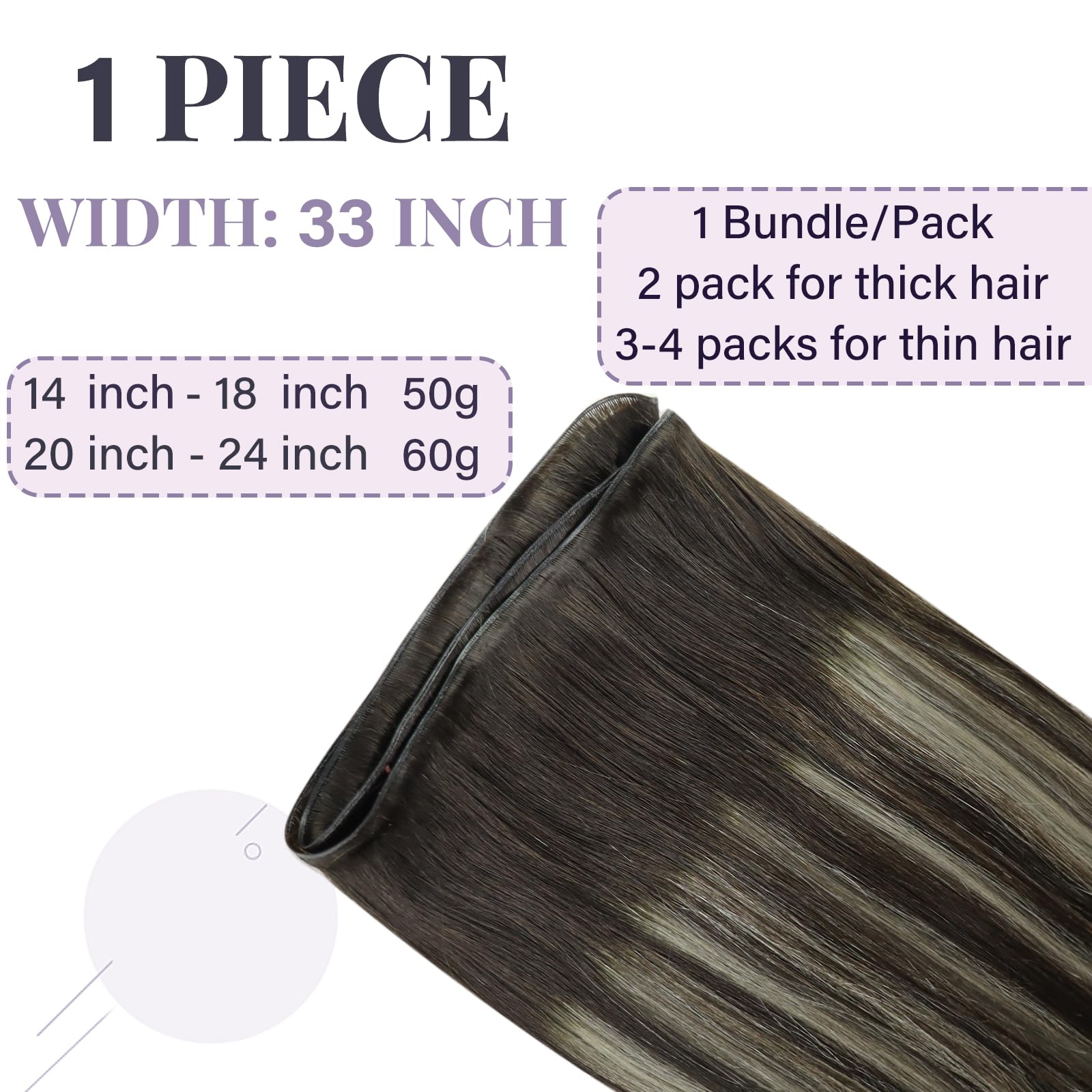 Fshine Capelli Veri Geniale Tessitura Ultra Sottile Capelli Tessitura Extension Cucitura Balayage Castano Scuro Misto A Biondo Platino Extension Capelli Veri Tessitura 50g 35cm 2/60/2