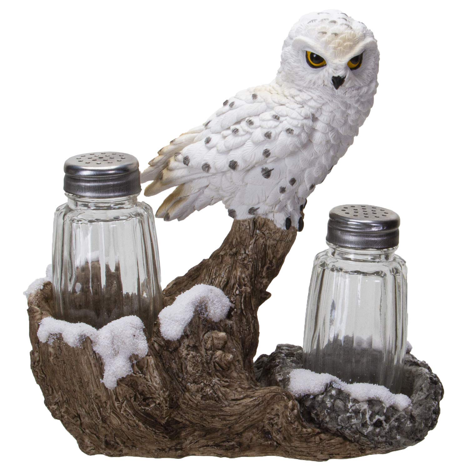 Duo salière poivrière oiseaux sculpture réaliste en verre et résine