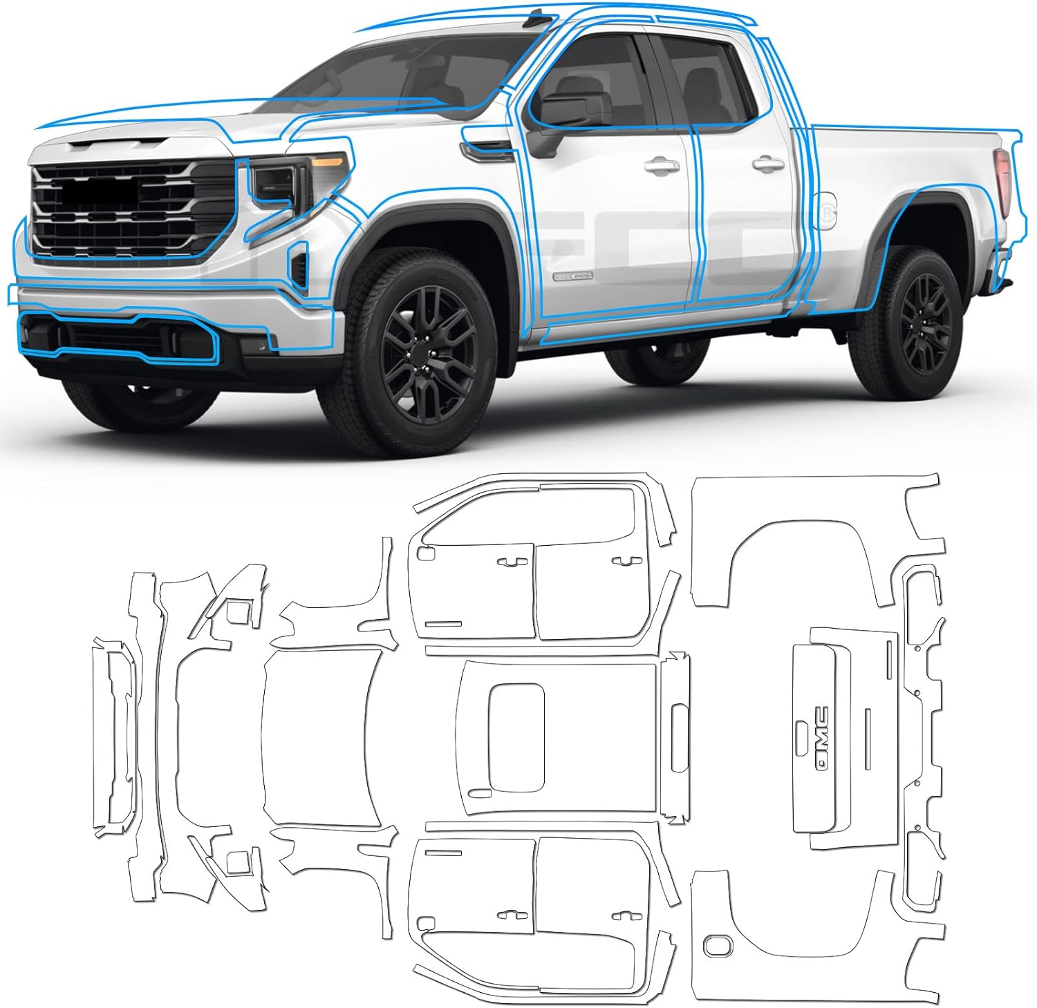 Precut Paint Protection Film PPF Transparent Car Film for GMC Sierra 1500 2023-2025,Anti-Damage Self-Repairing,for GMC Sierra External Protective Shields Wrap Accessories(Whole Set)