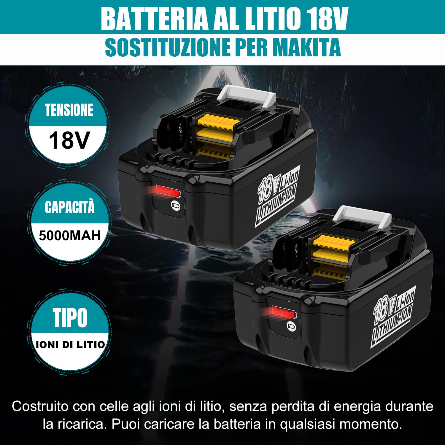 2Pack 5.0Ah Replacement per makita 18V Batteria BL1850 BL1860B BL1860 BL1840 BL1845 BL1835